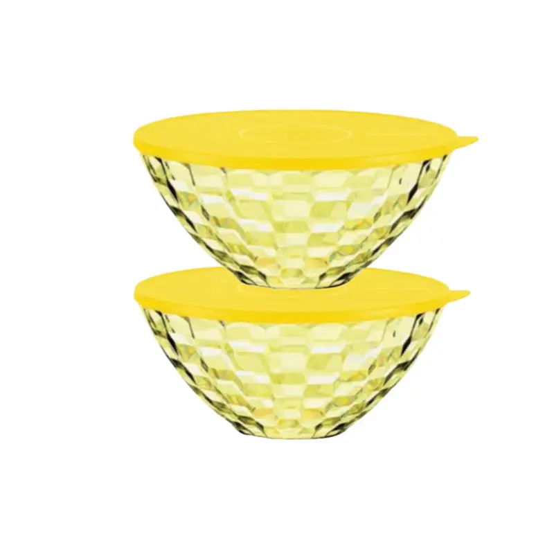 Elegant Prism Bowl Set, 2-Piece 500ML Yellow Dining Bowls with Transparent Lids for Portioning Meals, Meal, Convenience, Two Piece Set