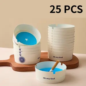 Pack of 25 Disposable Foam Ashtrays: Featuring a water-activated, sand-based design that effectively controls odors and leaves no residue upon disposal—perfect for use in a wide range of settings, including homes, offices, vehicles, and camping trips.