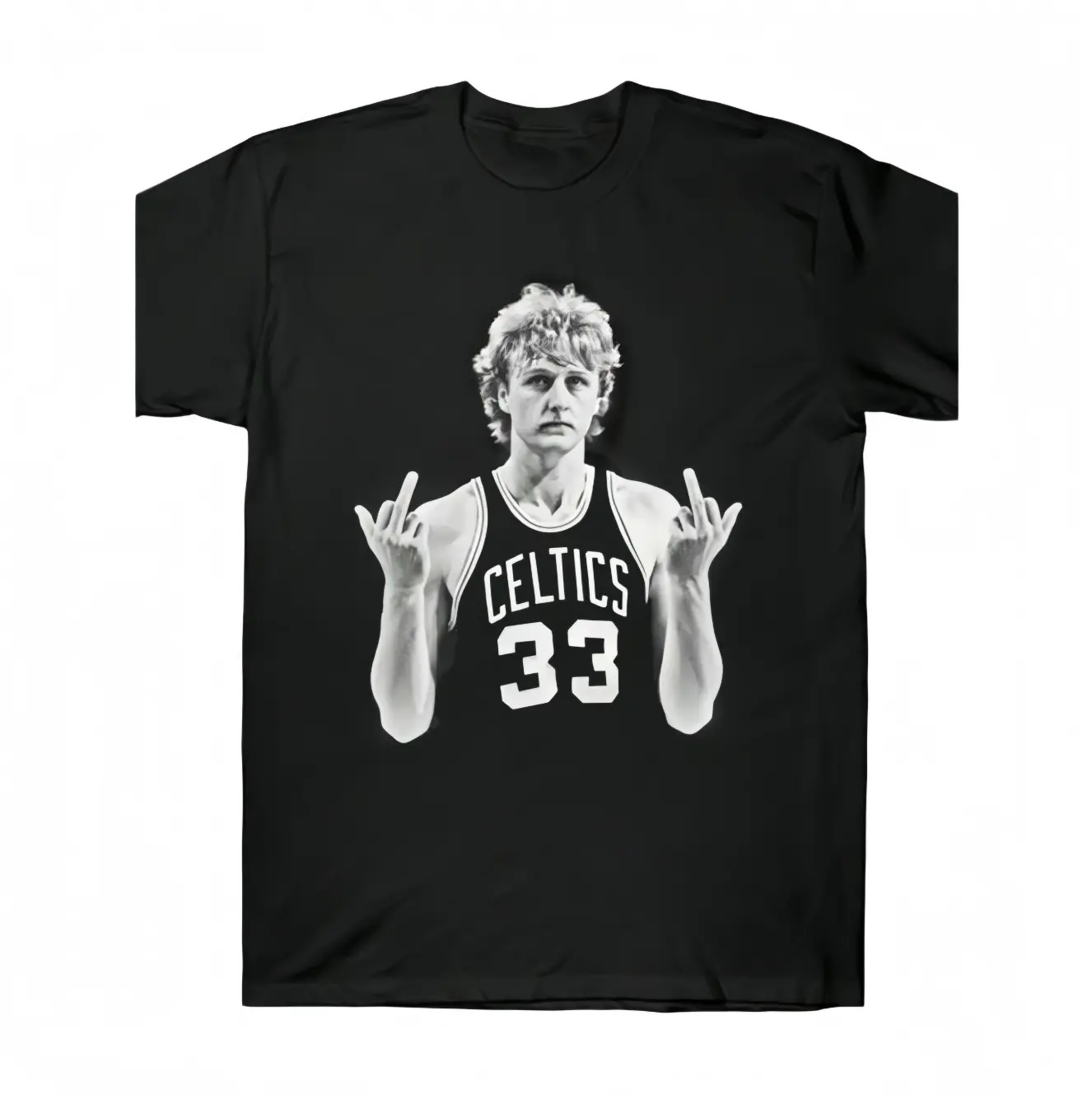 Men's Celtics 33 Graphic T-Shirt - Black Short-Sleeve Crew Neck, Casual Sports Top