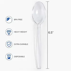 [100 Count] Clear Plastic Spoons Heavy Duty, Premium Disposable Spoons, Durable Plastic Cutlery for for Parties, Picnics, Big Event, Daily Use - Heat Resistant & BPA Free - Clear Transparent
