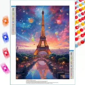 1PC Eiffel Tower Diamond Art Painting Crafts Rainbow Scenery 5D DIY Pictures Mosaic Cross Stitch Kits Embroidery Rhinestones Home Decor Gift Embroidery Design Home Decoration