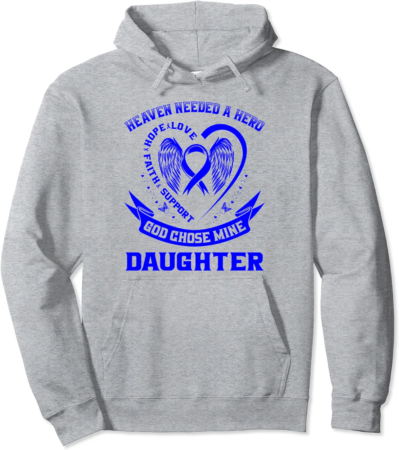 Blue Heart Wings Colon Cancer Awareness Daughter Graphic Pullover Hoodie - 44B09WDT3DV6
