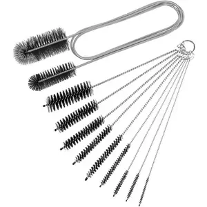 10 count Flexible Drain Brush Straw Cleaner Brush Set,Pipe Cleaners Brush,61Inch Stainless Steel Double-Ended Hose Brush 8.2Inch Nylon Long CPAP Tube Cleaning Brush for Home Kitchen Sink Plumbing