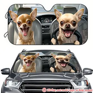Two Chihuahuas car sunshades in 1pc car with 2D high-definition printing, effectively blocking sunlight, suitable for decorating the front windshield of General Motors, trucks, and RVs, Windshield Cover Sun Shade