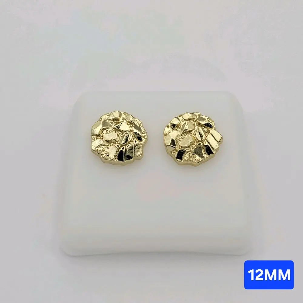 Elegant Round Men Nugget Earrings Style  12mm Laminated Gold Stud Jewelry Accessory for Men SKU 12MM