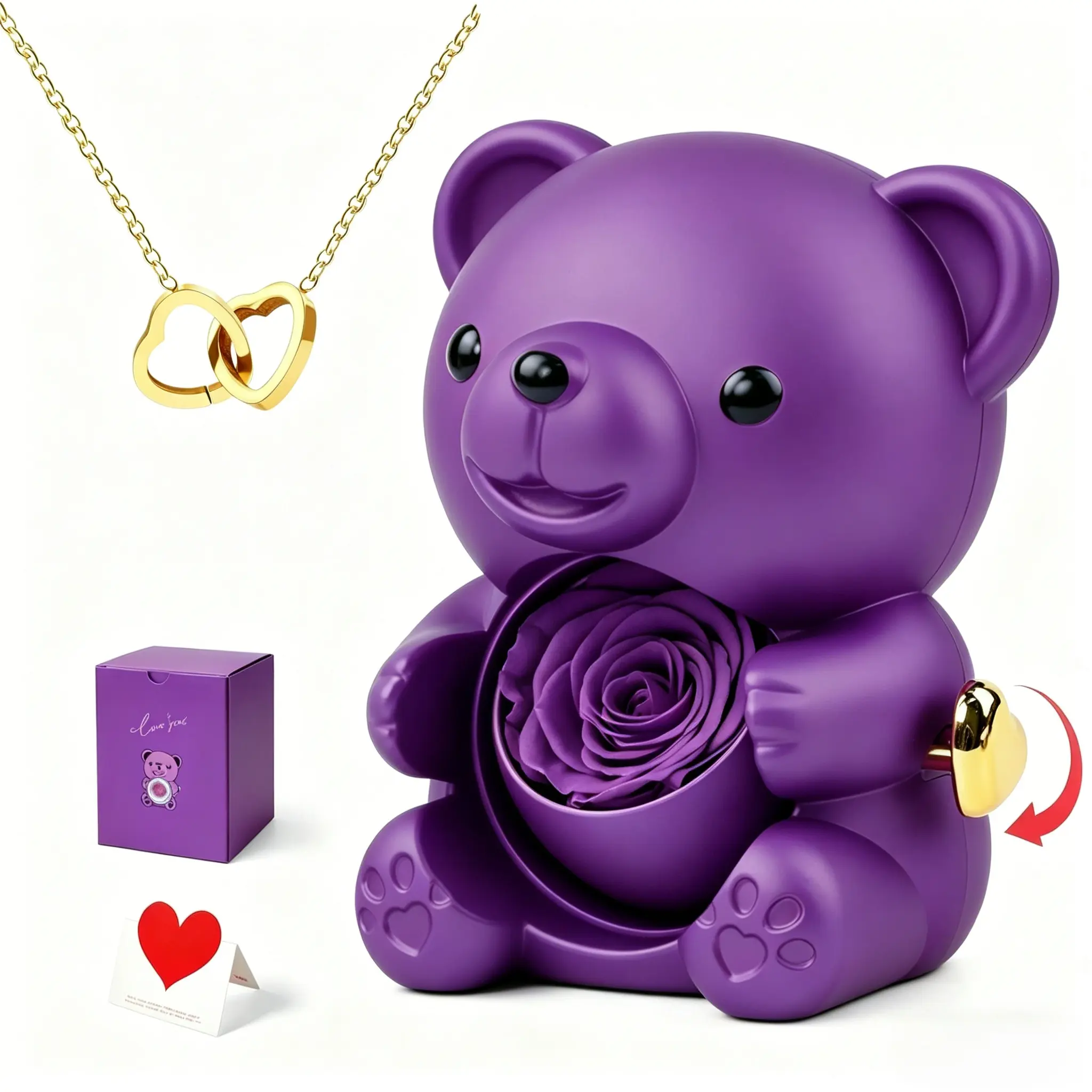 Christmas gifts for Mom – Preserved Rose Bear Jewelry Box, Romantic Surprise Gift for Woman, Mother girlfriend & Daughter, Perfect for Birthday, Anniversary & Special Occasion,Valentine's Day Gift