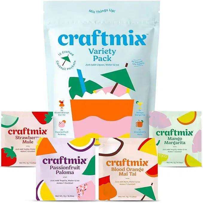 Craftmix Variety Pack Cocktail & Mocktail Drink Mixer, Skinny Mixes - Water Flavoring Packets - Made With Real Fruit - Vegan Low-Carb, Low-Sugar, Non-GMO, Dairy Free, Gluten Free, 12 Pack
