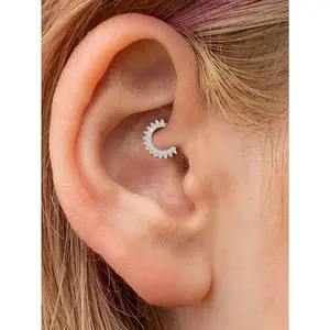 1Pc S925 Sterling Silver cubic zirconia Cartilage Daith Piercing Earring Nose Ring For Women Fashionable Jewelry