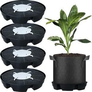 [Hassle-Free Plant Care] 4 PCS Self-Watering Plant Saucers for Indoors, Auto Watering System Fabric Pot Base Plastic Plant Saucer, Auto Irrigation Plant Water Catcher Tray Flower Pot Saucers for Greenhouse Grow Tents Garden