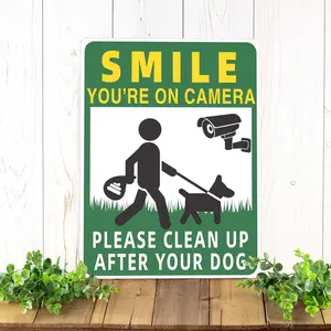 Smile Your on Camera Clean UP After Your Dog Signs, 12"x16"Large size Rust Free Aluminum, No Pooping Dog Signs for Yard, Pick Up After Your Dog Sign home  accessories wall  decor