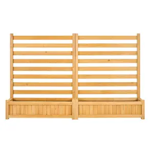 Wooden Privacy Fence, 36x45in AC Unit Cover, 2 Slatted Panels Outdoor Privacy Screen with Planters, Metal Stakes, Trash Can Hider for Garden & Pool Default
