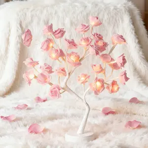 LED Desktop Tree Lamp, USB Powered LED Tree Table Lamp, Elegant Roses Tree Shaped Night Light for Bedroom Living Room Party Wedding Decoration