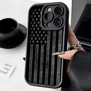 Silvery and Black National Flag Pattern Phone Case for iPhone 17 Pro Max 16 Plus 15 14 13 Pro 12 11, Shockproof Non Slip Military-Grade Protection Silicone Smartphone Cover