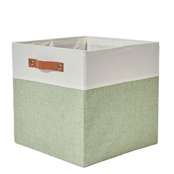 Traditional Green and White Square Foldable Synthetic Storage Box with Handle - Space-Saving Home Organizer for Kitchen/Wardrobe, Home Decor, Closet Storage (28L, 35L)