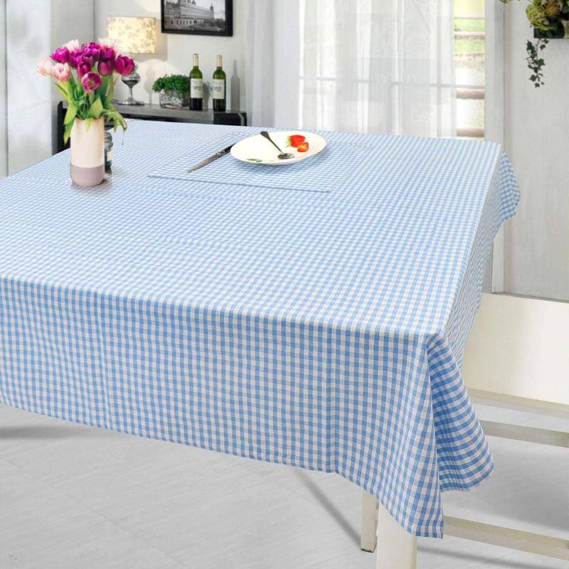 Vintage Cotton Tablecloths, Rectangle Table Covers Pure Cotton Gingham Tablecloths Oversized Christmas Holiday Home Decorative Checkered Plaid Table cloths for Everyday Dinner (Blue, 60 X 84 inch)