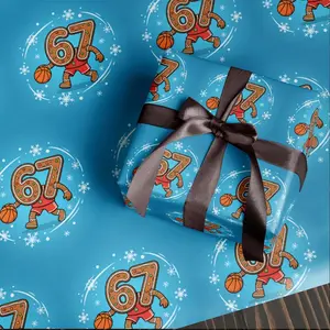 Funny 67 Christmas Wrapping Paper, Santa Meme Gift Wrap for Kids, Sport Basketball Blue Holiday Gift Wrap Roll,Hilarious Christmas Gift Idea