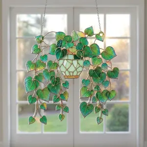 Hanging Pothos Acrylic Suncatcher Plant Window Decor Floral Gift