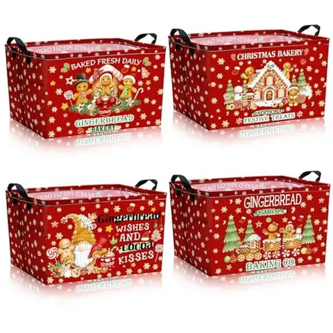 3/4 Pcs Christmas Gift Basketst with Handles,Christmas Storage Basket, Foldable Organizer for Books, Gift for Mom, Bestie, Teens, Gift Packaging Bag for Christmas Party,Shelf Organizer, Laundry Bin, Home Decor