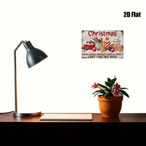 Aluminum Vintage Distressed Christmas Painting 1pc 2D Flat Metal Sign Gingerbread Man Hot Cocoa Cookies Decor for Home Restaurant Cafe Bar Garage Room 8x12 Inches