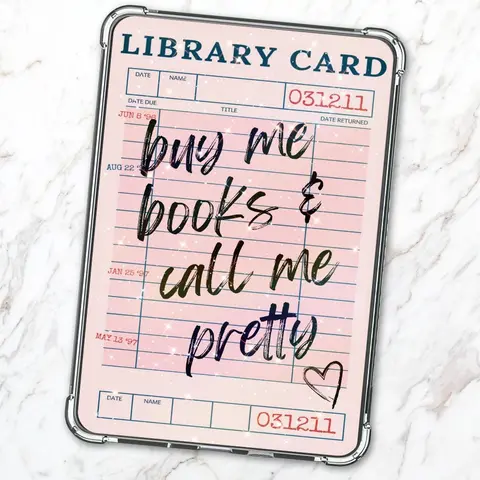 Vintage Library Card Cardstock Clear Case Insert for Kindle | Smutty Book Lover Gift | Bookish Stickers for Kindle | Booktok Smartphone Aesthetic Cover | Pink Library Card Buy Me Books and Call Me Pretty