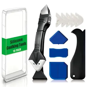 3 in 1 Silicone Caulking Tools, 11 Pack Grout Removal Sealant Finishing Tool with Scraper(Stainless Steelhead), 5 Exchange Silicone Pads, Ideal for Kitchen, Bathroom, Tub Tile, Window Sealing