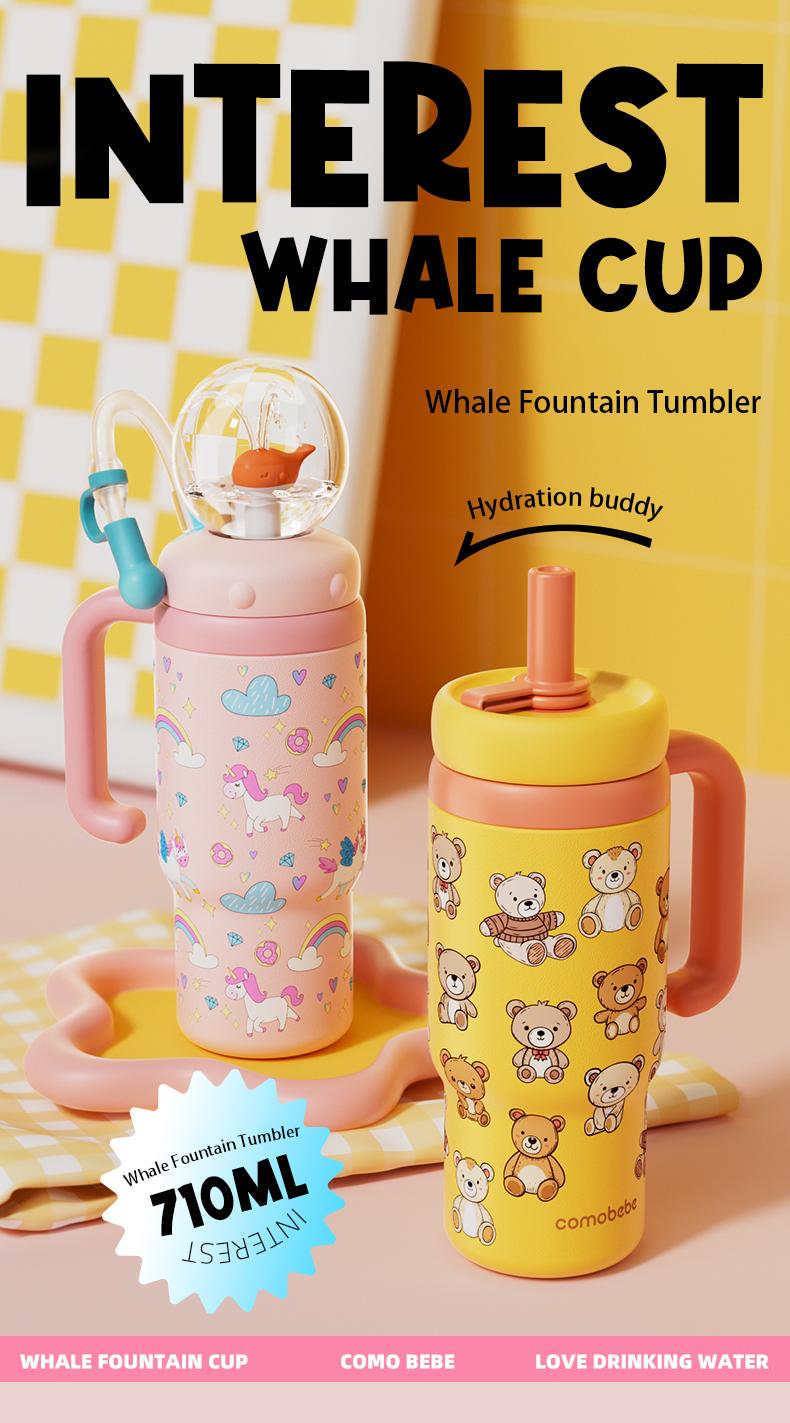 【COMOBEBE】24oz Stainless Steel Whale Fountain Tumbler with Handle – Two Lids, Spill-Proof, Dishwasher Safe, Cute & Perfect for Teens, and Adults Water Bottles Sturdy Drinkware Flasks 【COMOBEBE】24oz Stainless Steel Whale Fountain Tumbler with Handle – Two Lids, Spill-Proof, Dishwasher Safe, Cute & Perfect for Teens, and Adults Water Bottles Sturdy Drinkware Flasks