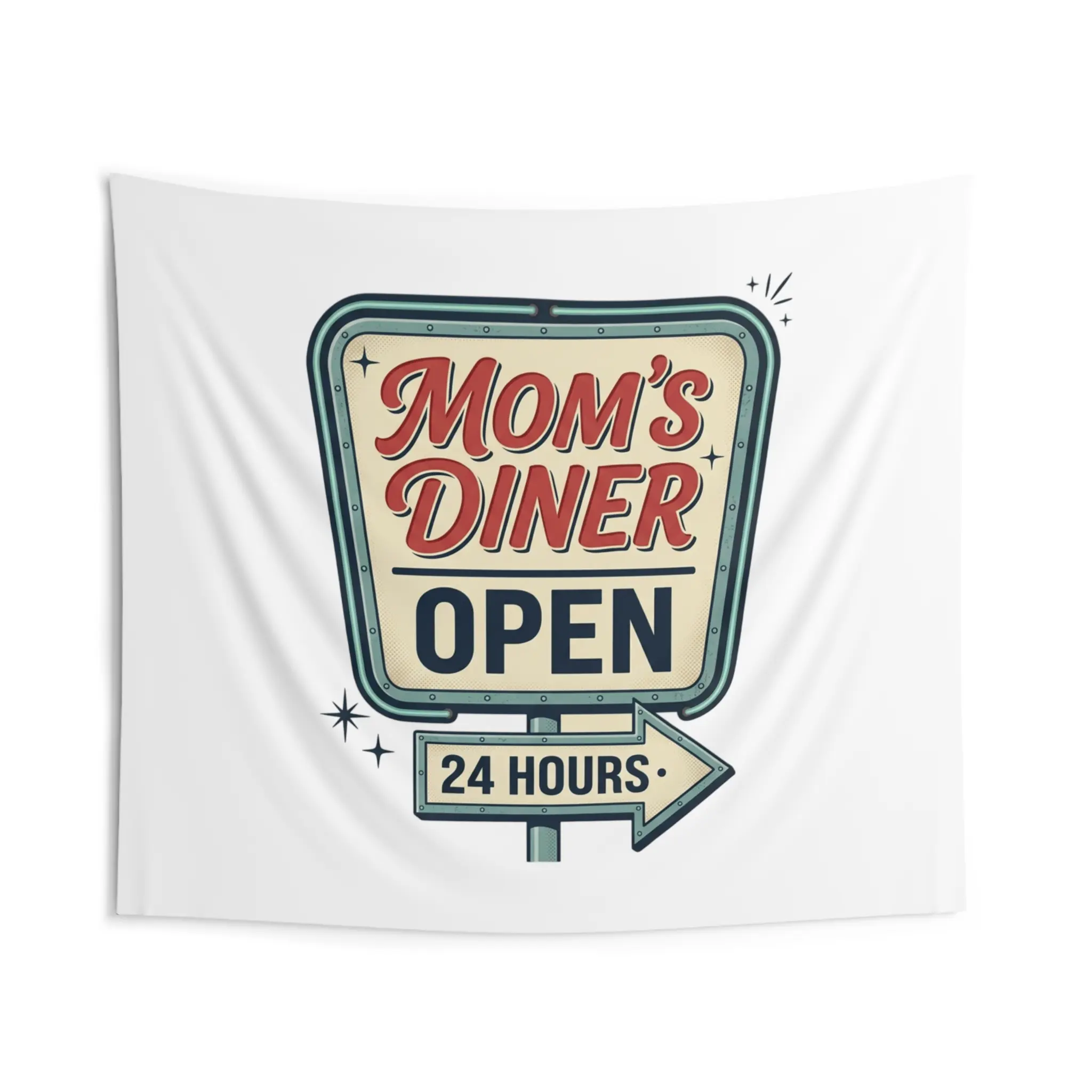 Mom's Diner Open Retro Sign tapestry | Indoor Wall Tapestry