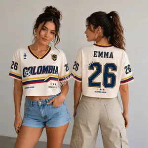 Colombia Soccer Crop Jersey, Personalized Colombia Football Shirt, 2026 Fan Jersey, Custom Name Number Crop Top