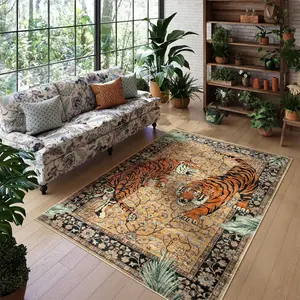Vintage tiger pattern carpet, Animal printed rug, 1 count living room carpet, soft and comfortable floor mat, non-slip area rug, washable, easy to clean, suitable for living room, bedroom, kitchen and bathroom