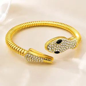 Gold Snake Bangle Bracelet for Women, 14K Gold Plated Titanium Steel Open Cuff Bracelet with Sparkling AAAA Zircon, Hypoallergenic Waterproof Flexible Snake Wrap Bangle, Fashion Stackable Statement Jewelry Gift for Her, Adjustable Fit for Most Wrists,