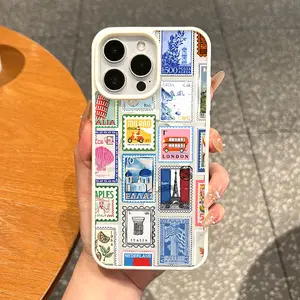 Magnetic Vintage Case for iPhone 17 16 E Pro Max 15 Plus 14 13 12 11 XS XR, Aesthetic Vintage Travel Stamp Collage Vibes | Lightweight, Shockproof, Silicone, Scratch Resistant, and Cute