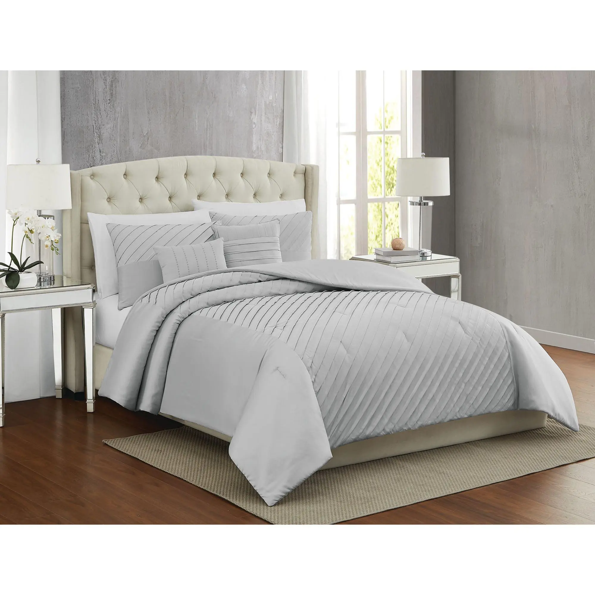 5th Avenue Lux James Pleated Silver 9pc King Co mforter Set
