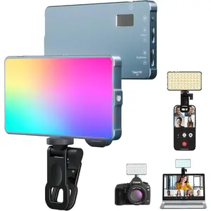 Selfie Camera Phone Light with Metal Hotshoe & Clip, CRI 96+ 2500K-9900K Rechargeable RGB Video Light for Laptops, Cameras, Selfie, Video Conference,  Live Streaming, Filming