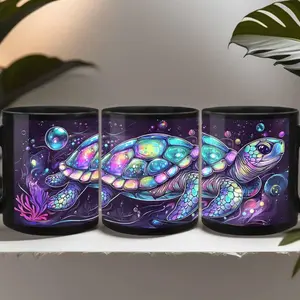 Creative Turtle Pattern Coffee Mug, 1 Count Colorful Glowing Shell Swimming Ceramic Mug, Stylish Coffee Mugs, Drinking Cup for Home Office Use, Gift for Nature Lovers, Funny Gift Mug, Drinkware