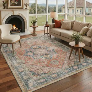 【Deals For You Days】GENIMO Soft Area Rug – Pet Friendly, Non-Slip, Machine Washable Floor Rug, Perfect Home Carpet for Living Room, Bedroom, Kitchen, Hallway, Stylish Interior Decor ,ARP051-RED