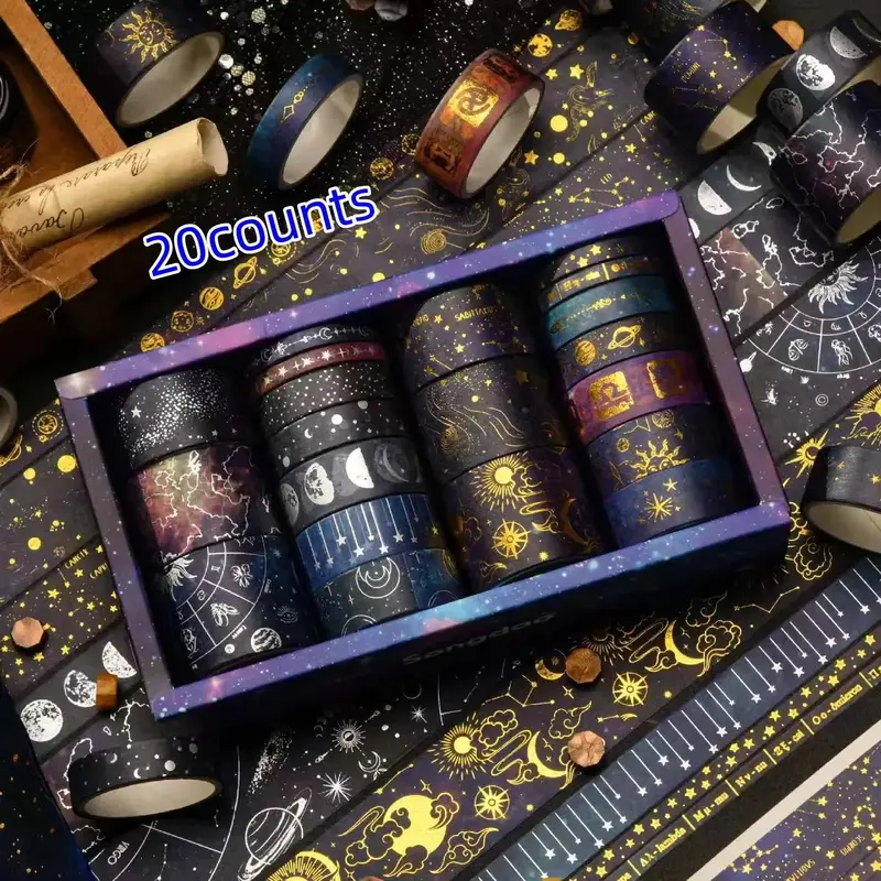 Constellation Pattern Moon Stars Washi Tape, 20pcs/box Vintage Scrapbooking & Journal Making Tape DIY Decorative Tape Scrapbook Supplies for Students School Home, Stickers Kit