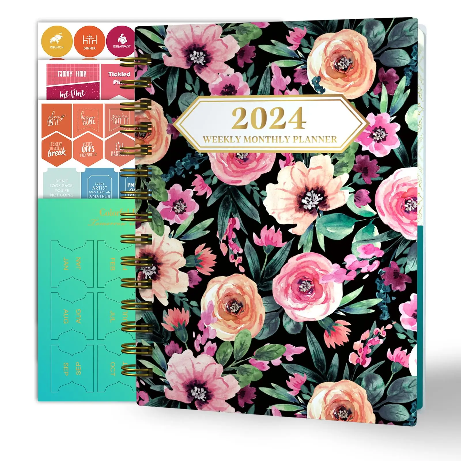 2024 Planner, 12-Month Weekly Monthly Planner from JAN.2024 to DEC.2024, 8.4" X 6", Planner Notebook with Spiral Bound, Stickers & Sticky Index Tabs, Colorful Floral