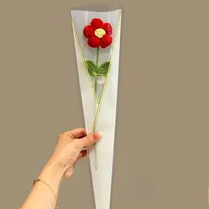 Handmade Knitted Puff Flower Single Stem Packaging, Soft Cute Desktop Floral Arrangement, DIY Essential Knit Flower Art, Mother's Day Gift