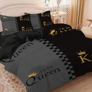 Queen Letter & Crown Pattern Bedding Set, 1 Count Duvet cover & 2 Counts Pillowcases without Filler, Soft Comfortable Bedding Set for Bedroom