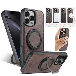 TWI PU Leather Wireless Charging Case For iPhone 17 Air 17Pro Max 16 Plus 15 14 Pro Magnet 360 Rotating Stand Holder Phone Cover