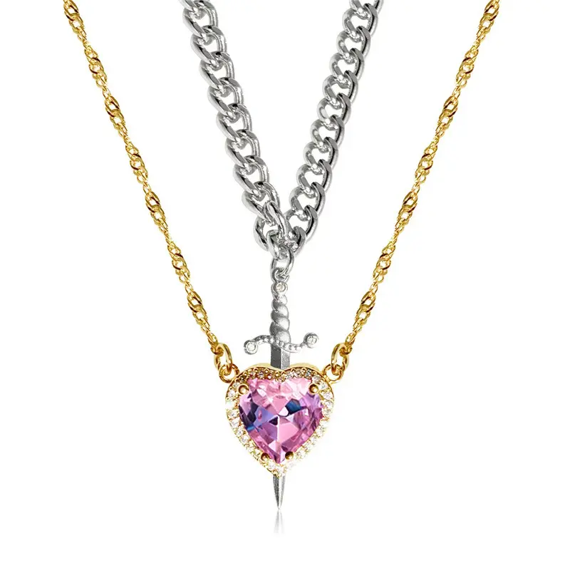 Pink Heart (Silver Necklace + Gold Pendant)
