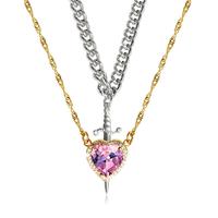 Pink Heart (Silver Necklace + Gold Pendant)