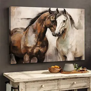 Retro horse leather wall decoration - Rural-style romantic equestrian decoration, suitable for living room or bedroom. It is an ideal gift for couples and nature lovers. Comfortable indoor art piece | Romantic wall decoration | Simple art
