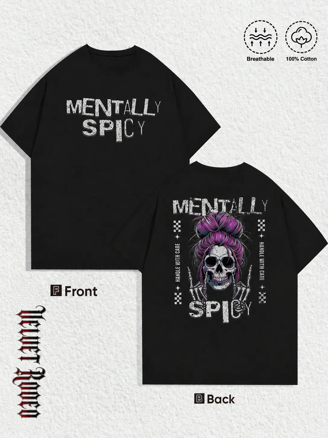 100% Cotton Mentally Spicy Messy Bun Skull graphic tees women Y2K Grunge Summer and Autumn T-shirts oversized tshirt women Casual Street Style