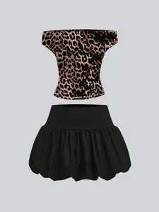 Summer Women's Ruffled One-Shoulder Fitted Crop Tank & Fitted Bubble Hem Mini Skirt Co-ord Set - Aesthetic, Chic, Flirty and Comfy for Beach Days & Casual Outings Womenswear Top