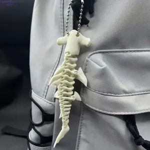 New 3D Printed Shark Skeleton Keychain with Ball Chain, Full Body Flexible Joints Free Movement Design, Creative Gothic Bag Pendant Accessory, Lightweight Durable Backpack Charm for Keys, Bags, Wallets & Daily Fashion Decoration