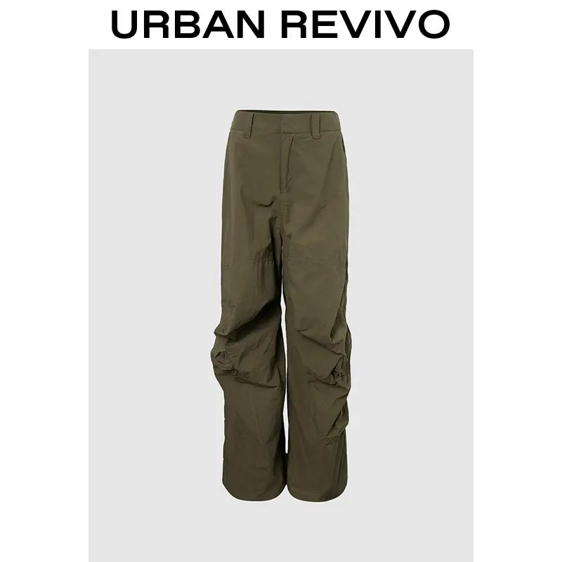 URBAN REVIVO Girls' Elastic Waist Pants - Women's Casual Chic Trousers, Adjustable Waist, Elegant Versatile Women's Clothes for Everyday Outfits, Fashion