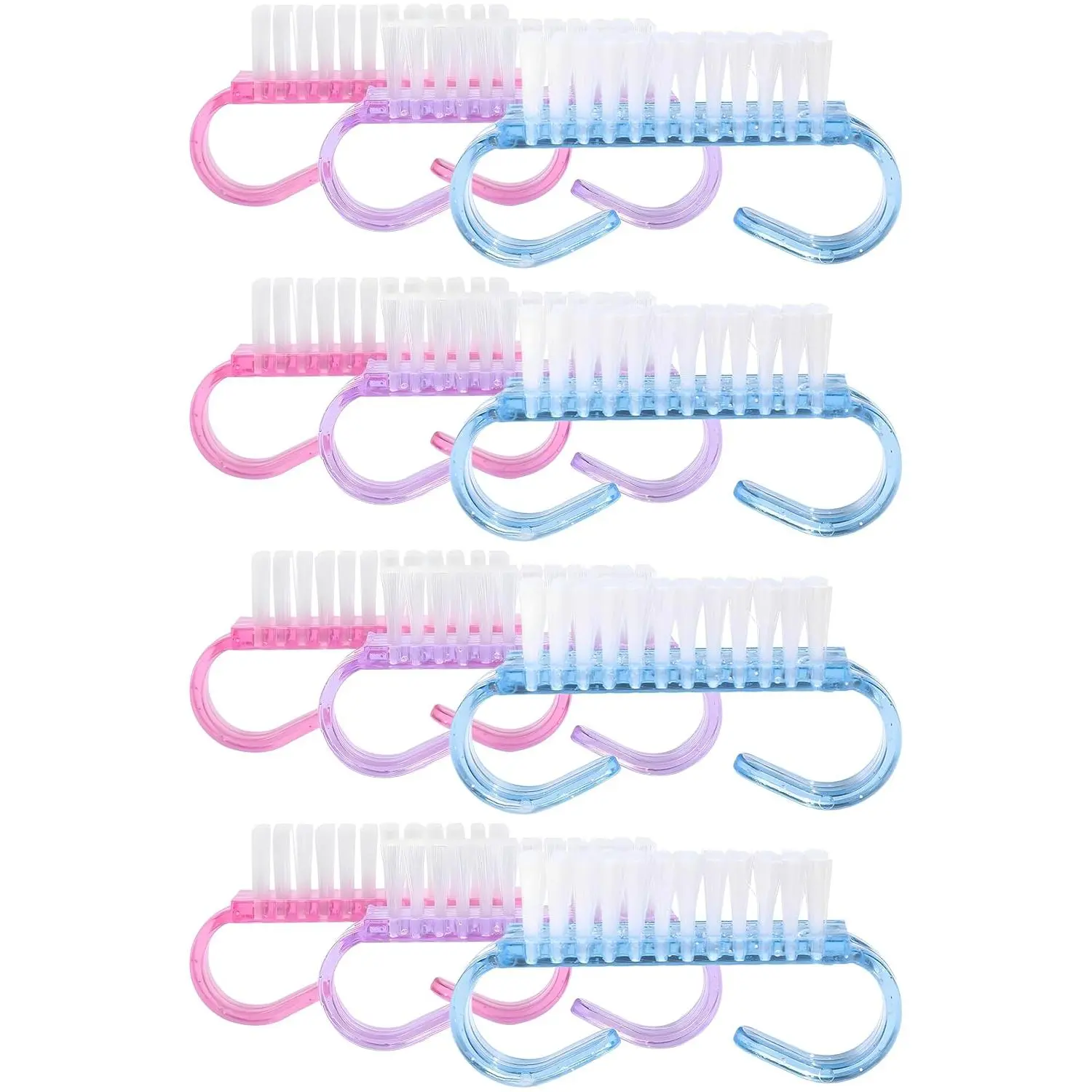 12 Pack Durable Plastic Nail Brushes, Soft yet Firm Bristles Fingernail Scrub Brush for Gentle Exfoliation, Manicure Pedicure Brushes for Salon-Quality Cleaning at Home - Easy to Clean & Quick Dry (Assorted)