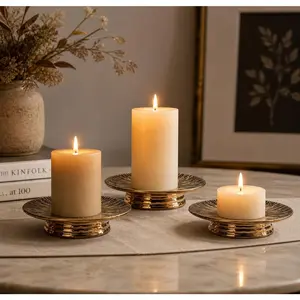 Ceramic Bronze Candle Plate Set, 3-Piece – Decorative Candle Holder Tray for Pillar Candles, Jewelry, Trinkets or Bathroom Counter – Antique Bronze Finish for Tabletop & Home Décor
