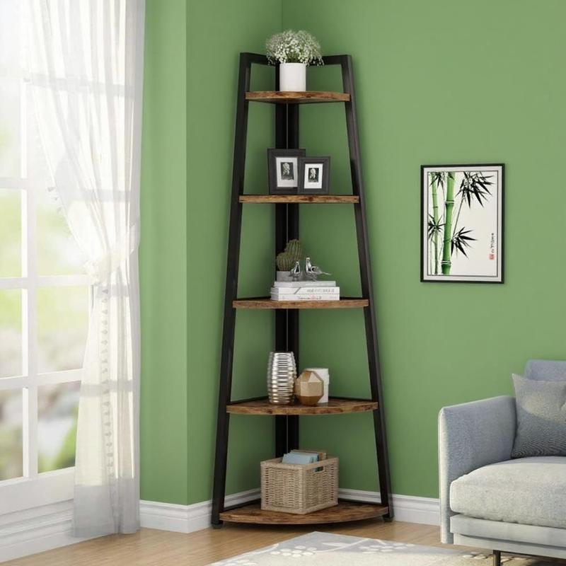5-Tier Round Metal Corner Shelves - Multi-Use Storage Organizer, Home Decor Rack for Kitchen/Bath Plant Display